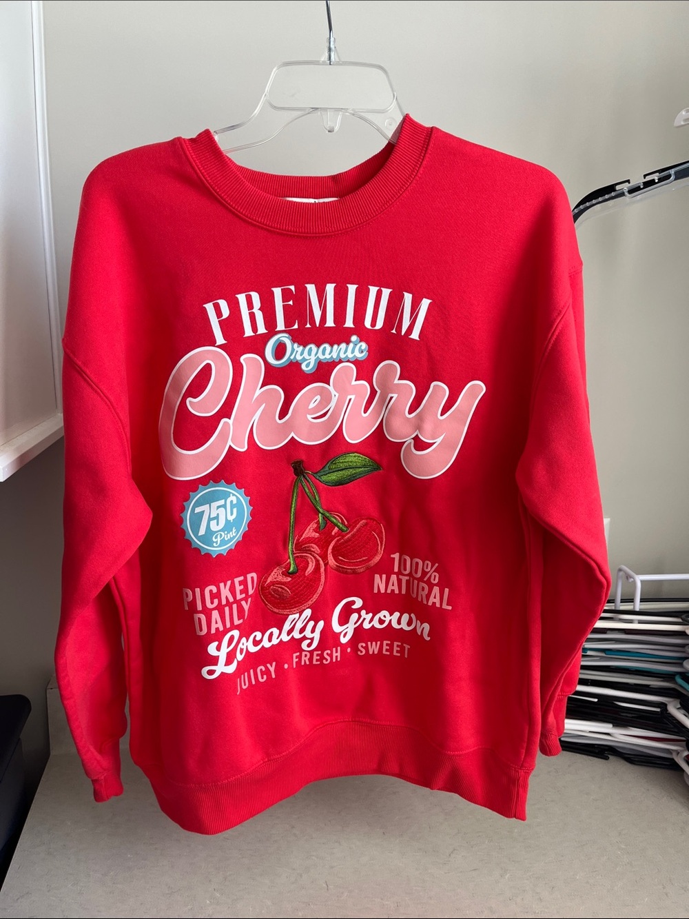 Wound Up Red Crewneck Sweatshirt with Branded Neck Label
